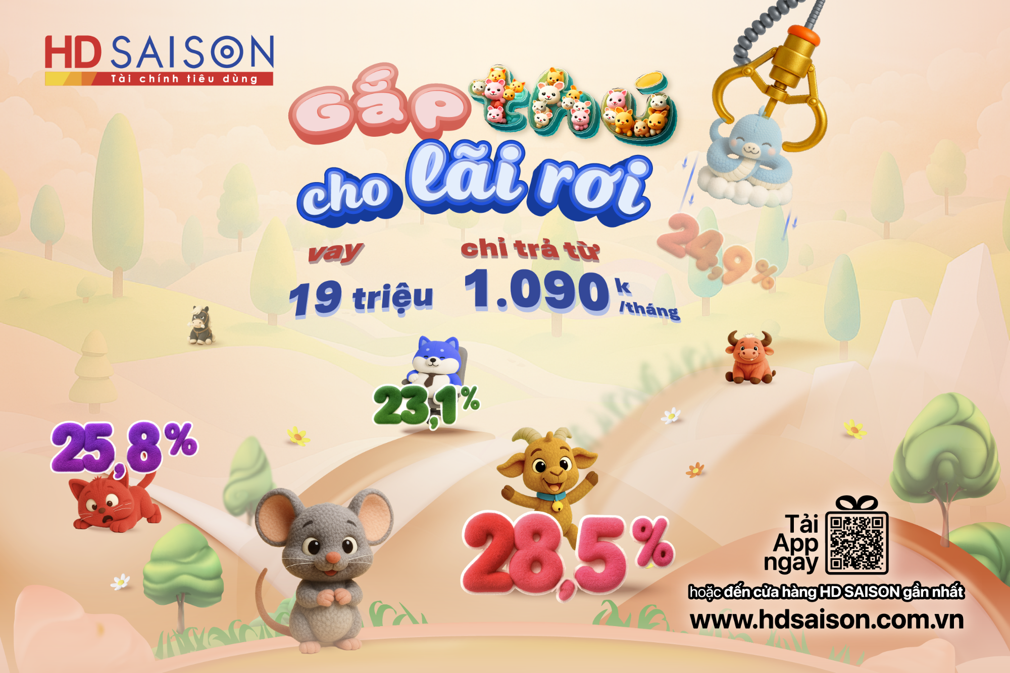 Gắp thú cho lãi rơi - Vay 19 triệu chỉ trả từ 1.090k/tháng