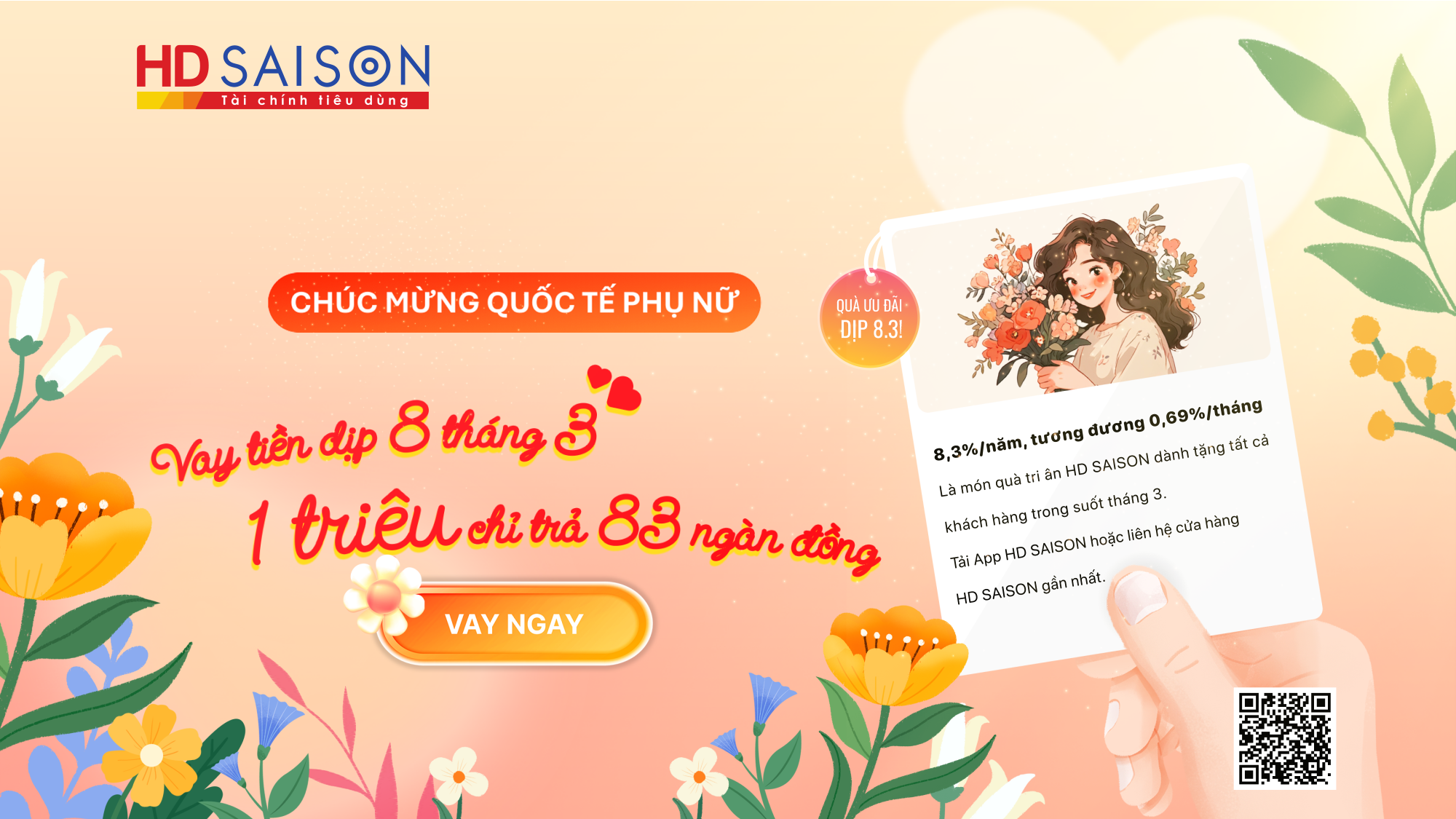 Lãi suất chỉ 8,3%/năm, tương đương 0,69%/tháng