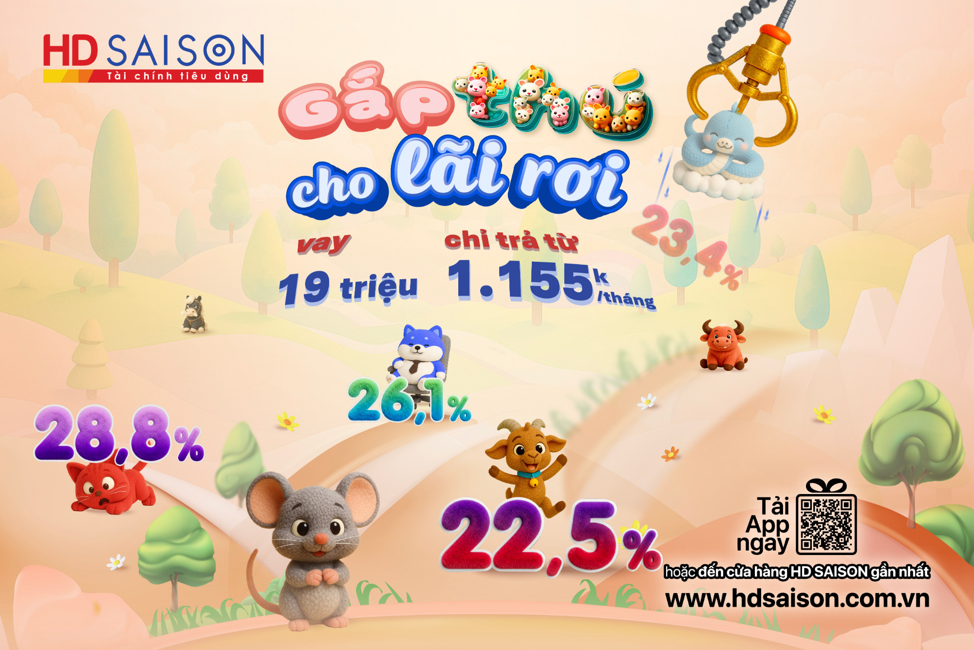 Gắp thú cho lãi rơi - Vay 19 triệu chỉ trả từ 1.155k/tháng