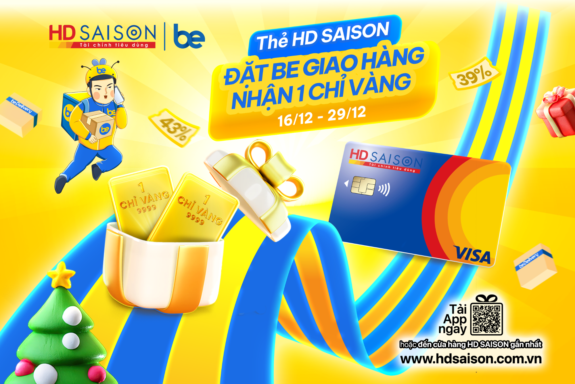 Thẻ HD SAISON đặt Be giao hàng nhận 1 chỉ vàng