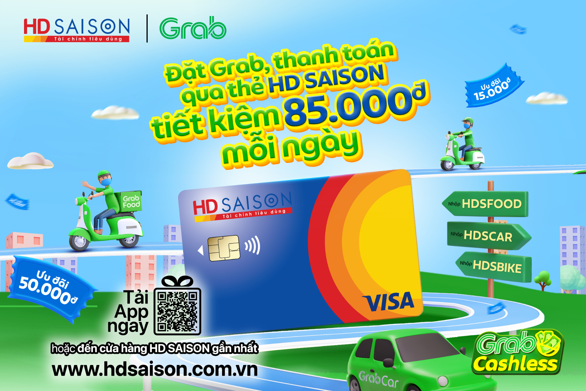 Tiết kiệm 85.000 VNĐ mỗi ngày với Thẻ HD SAISON khi đặt Grab