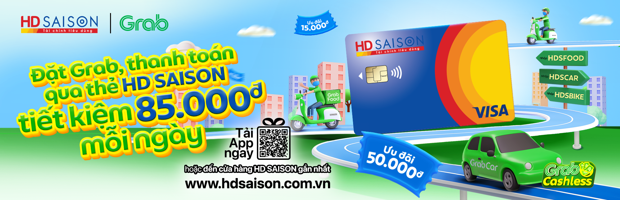 Tiết kiệm 85.000 VNĐ mỗi ngày với Thẻ HD SAISON khi đặt Grab